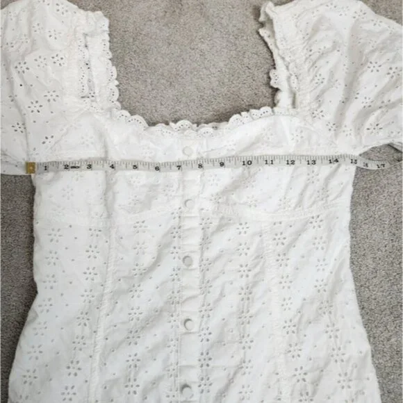 Gap White Peasant Eyelet Puff Sleeve Cotton Dress Size Small - Picture 9 of 15